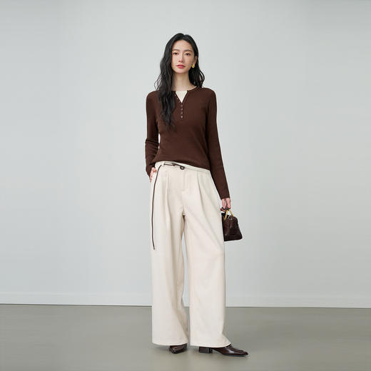 NEELLY纳俪商场同款冬季新款时尚休闲米白阔腿裤女百搭慵懒长裤N25114H06658 商品图3