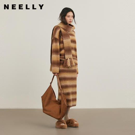 NEELLY纳俪商场同款冬季新款美拉德色系百搭针织套装女毛衣半身裙N25114Z04612 商品图0
