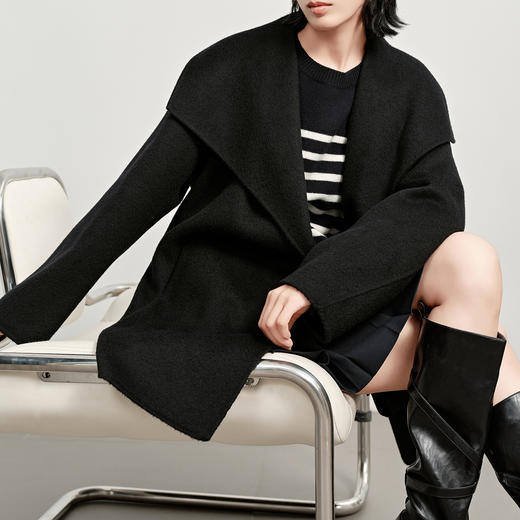 NEELLY纳俪商场同款冬季新款时尚高级感双面呢女羊毛廓形保暖大衣N25112N01128 商品图2