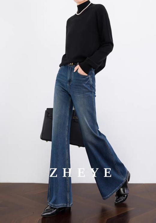 土耳其新作四面弹美拉德复古美式蓝显瘦加绒喇叭裤 商品图12