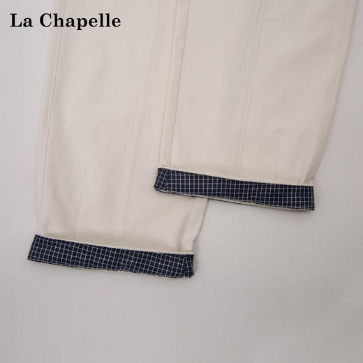 天猫同步【日系休闲风】拉夏贝尔/La Chapelle设计感松紧高腰时髦撞色卷边小个子显瘦裤子 商品图2