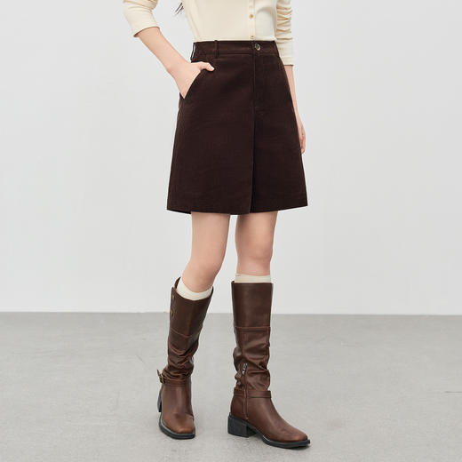 【1/21新品】熙世界棕色复古灯芯绒五分裤女秋冬100%棉坑条宽松直筒休闲阔腿裤 商品图3