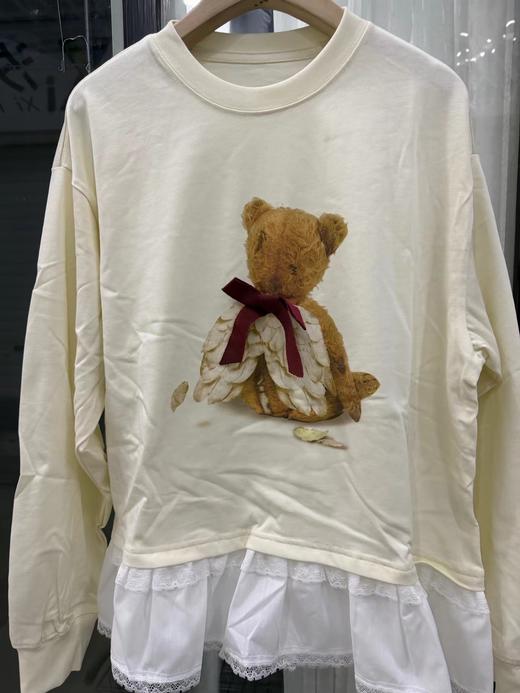 F010743新款「伤心小熊」可脱卸蝴蝶结拼接下摆长袖T恤 商品图1