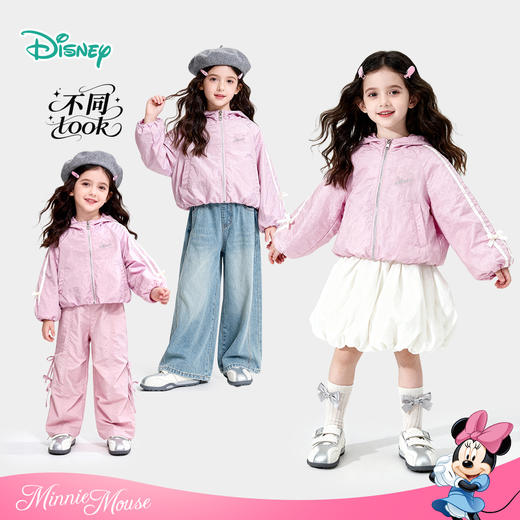 迪士尼（Disney）女童甜美时尚外套休闲撞色蝴蝶结甜美粉色防水2026春季新款上衣ZD1FS033 商品图0