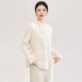 「高货wl」全新升级【铂金会员275/天猫369/差价94】(10415)洛诗琳立体交织羊毛提花衬衫2026春季法式木耳边针织上衣