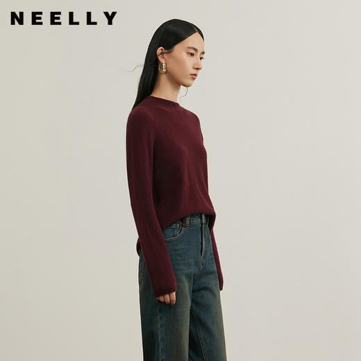 NEELLY纳俪商场同款冬新款圆领修身纯色羊毛针织衫女显瘦亲肤毛衣N25114A04558 商品图0