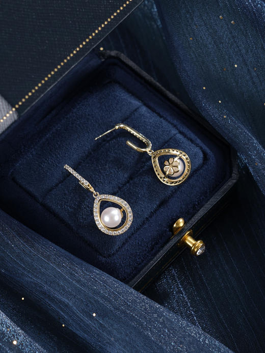 子佩集【潮汐之吻】银S925珍珠惜王妃耳钉【XXED007】6mm珠镀金水滴2601 商品图4