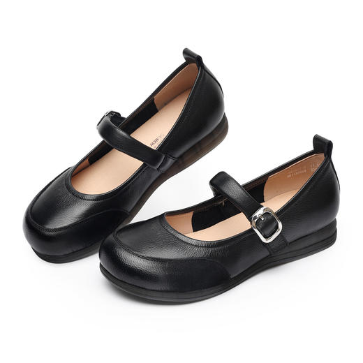 真皮玛丽珍鞋女平底一字扣带软底舒适百搭单鞋6C1527-3 商品图3