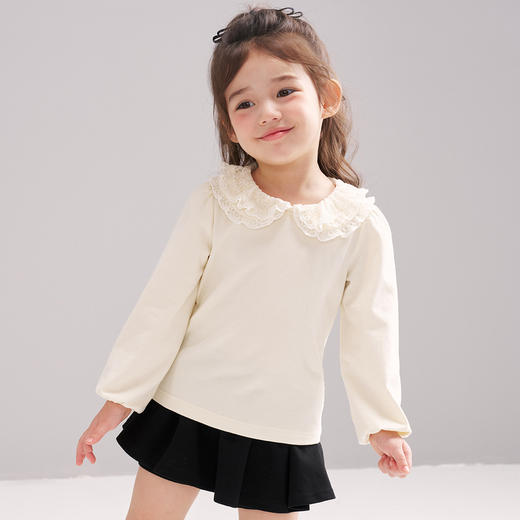 笛莎Deesha 2026春季女童气质甜美蕾丝翻领长袖T恤 商品图0