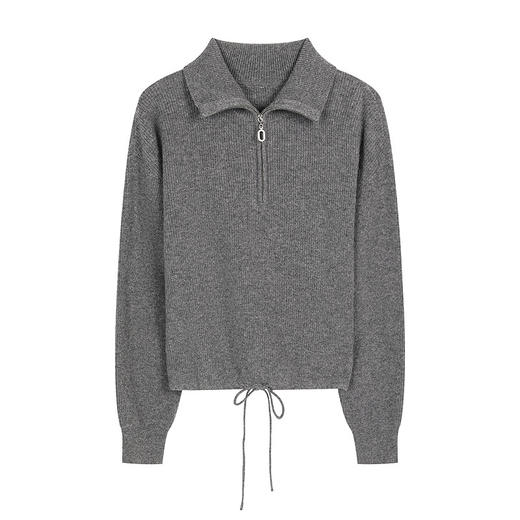 NEELLY纳俪商场同款冬新款休闲翻领半拉链针织衫女高级感灰色上衣N25112A01121 商品图3