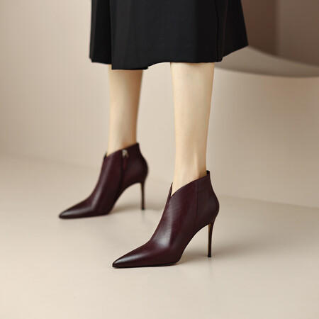 【预售5天】里外纯皮尖头超高跟鞋靴子细跟短靴裸靴性感&M12-1 商品图2