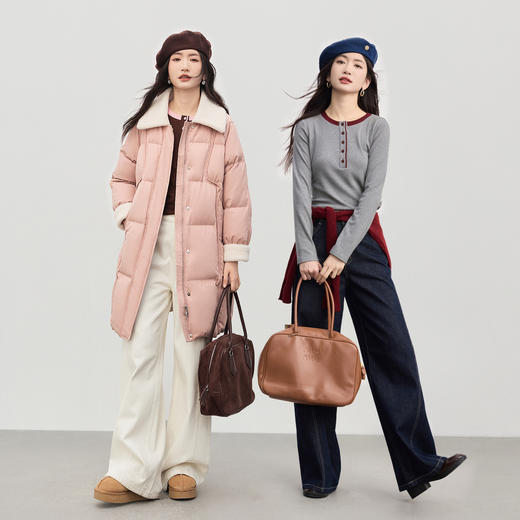 【1/21新品】熙世界特别漂亮磨绒打底衫女2025秋冬季内搭撞色圆领针织T恤上衣 商品图4