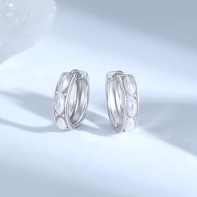 Winy S925 银环间珠影耳扣 仿珍珠合成立方氧化锆 银色精致通勤耳饰 气质百搭