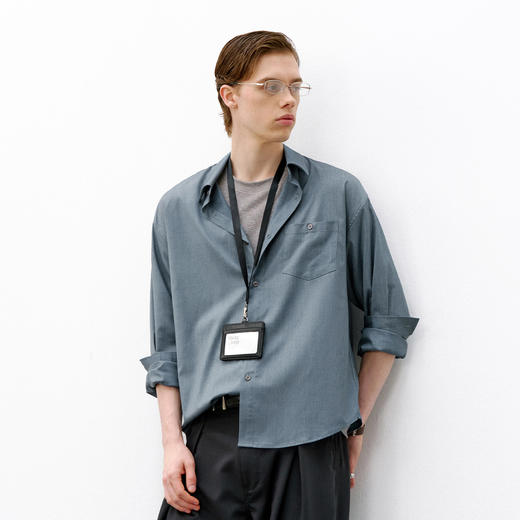 714street精纺竹纤维长袖衬衫男款2026春季潮牌宽松垂感休闲衬衣 商品图0