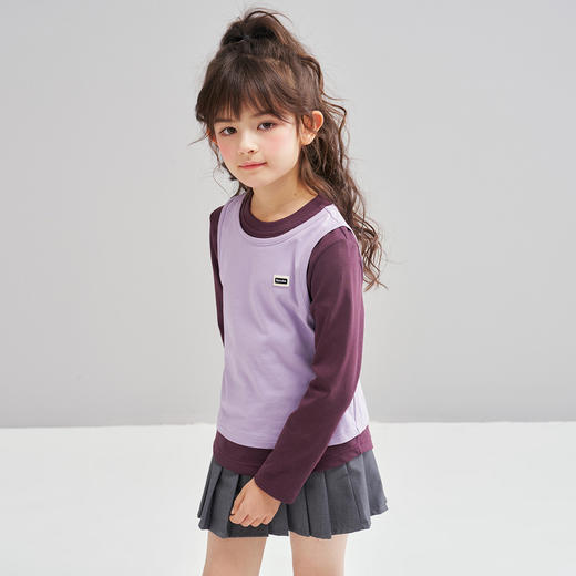 笛莎Deesha 2026春季女童时尚撞色假两件拼接长袖T恤 商品图3