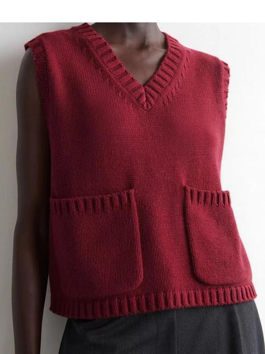 F010751马甲2025冬季新款时尚V领大口袋红色无袖羊毛马甲背心坎肩女 商品图7