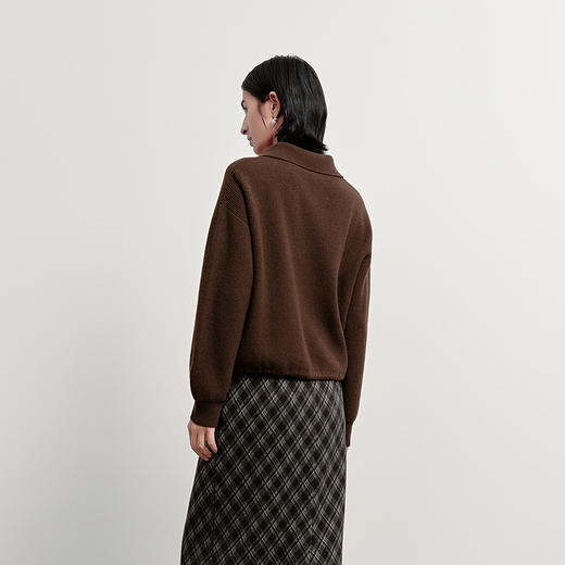 NEELLY纳俪商场同款冬新款休闲翻领半拉链针织衫女高级感灰色上衣N25112A01121 商品图1