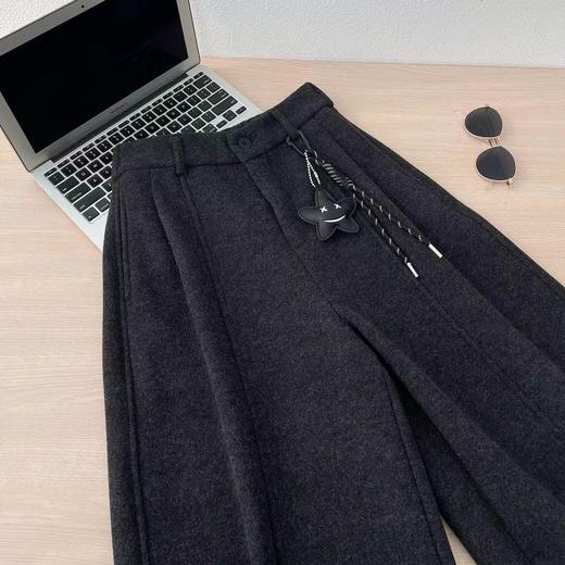 F010747后半松紧腰毛呢羊毛裤宽松直筒加绒休闲阔腿裤女秋冬裤子八分裤 商品图10