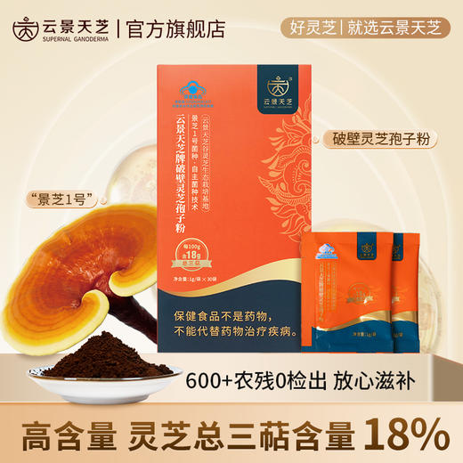 云景天芝牌破壁灵芝孢子粉30g/盒装·浙江大学自研技术·水培灵芝·0农残·云南高原灵芝栽培基地·含量高（顺丰包邮） 商品图0