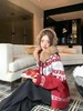 F010709酒红色费尔岛几何提花图案针织开衫女款 商品缩略图2