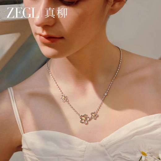 ZEGL花漫系列花朵项链女款高级感轻奢小众锁骨链秋冬银色颈链配饰 商品图4