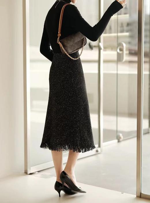 F010701小香风肌理金葱暗闪斜裁显瘦小鱼尾流苏半身裙 商品图6