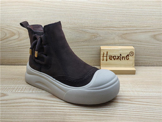 2024豪行冬款专柜正品真皮休闲舒适厚底薄绒侧拉链女棉鞋24445821 商品图0