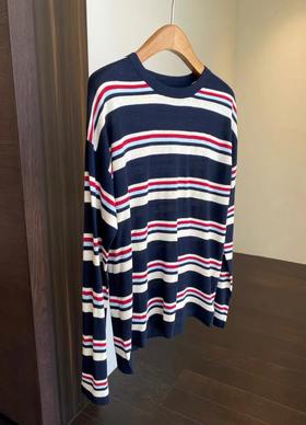 F010749韩系减龄羊毛柔软慵懒条纹针织衫女毛衣秋冬款