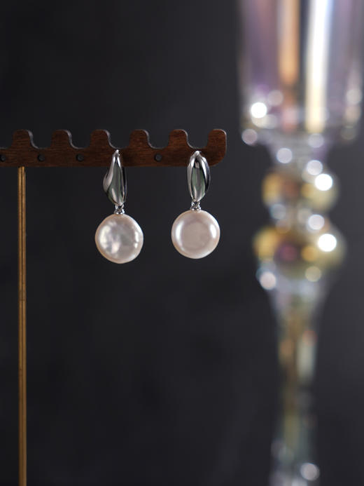 子佩集【月华诗韵】银S925珍珠惜王妃耳钉【SPE0570009】12mm巴洛克扁珠2601 商品图2