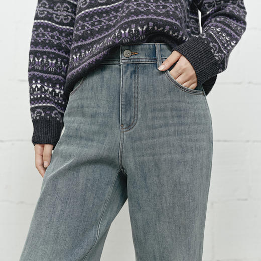 NEELLY纳俪商场同款冬新款时尚加绒保暖直筒牛仔裤女柔软显瘦长裤N25113H01162 商品图2