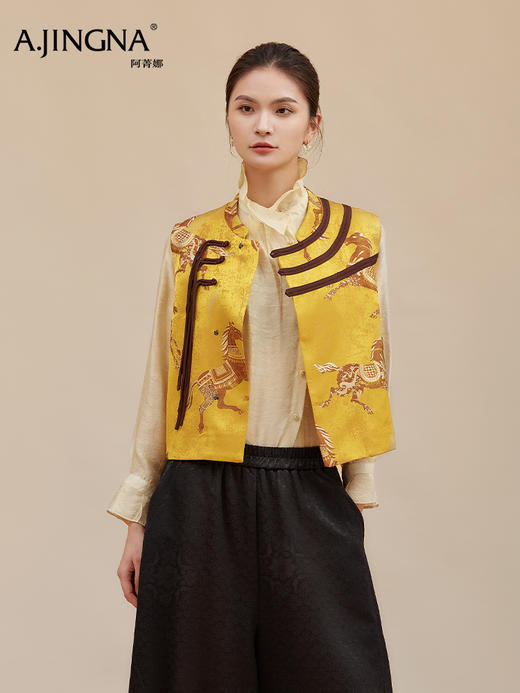 【龙纹骏马】阿菁娜新款提花盘扣马甲龙纹骏马图案中式设计立领无袖叠穿收藏级宝藏F30D203030 商品图5