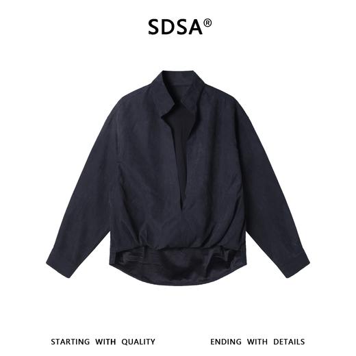 81020SDSA秋冬新款痞帅男装简约纯色前短后长设计假两件立领衬衫百搭 商品图1