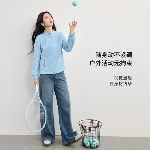 【1/21新品】熙世界户外万粒绒立领短外套女冬季保暖修身蓝色冲锋衣内胆抓绒衣 商品图1