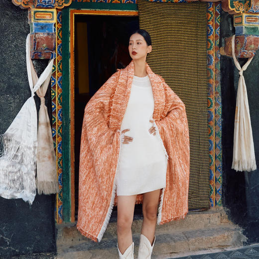 西藏手工捻纱氆氇双色披毯  SJF97P791N 商品图1