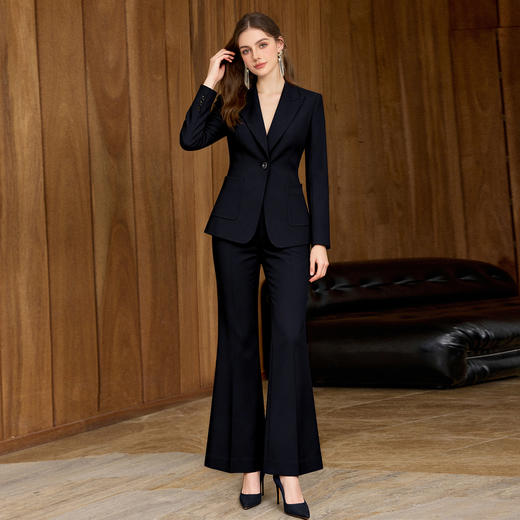 IWY/高级感藏蓝色西装套装女商务风气质通勤职业装微喇裤两件套WCP377 商品图3