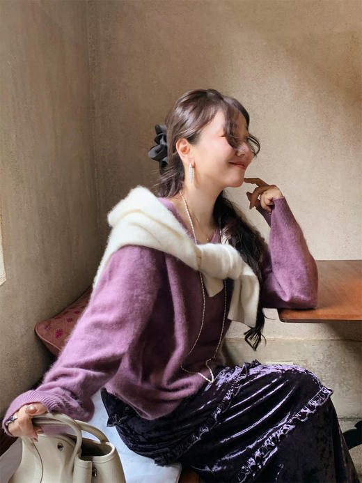 慵懒剪刀领无缝一体机9.3山羊绒+90.7绵羊毛高奢毛衣 商品图4