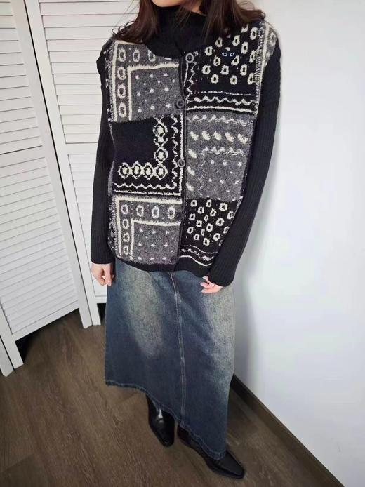F010710慵懒复古感大地色系拼色针织无袖马甲女 商品图3