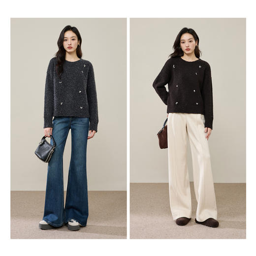 【绵羊毛-针织衫】逸阳冬新品时尚圆领宽松显瘦百搭软糯套头毛衣5325 商品图6