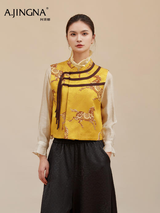 【龙纹骏马】阿菁娜新款提花盘扣马甲龙纹骏马图案中式设计立领无袖叠穿收藏级宝藏F30D203030 商品图4