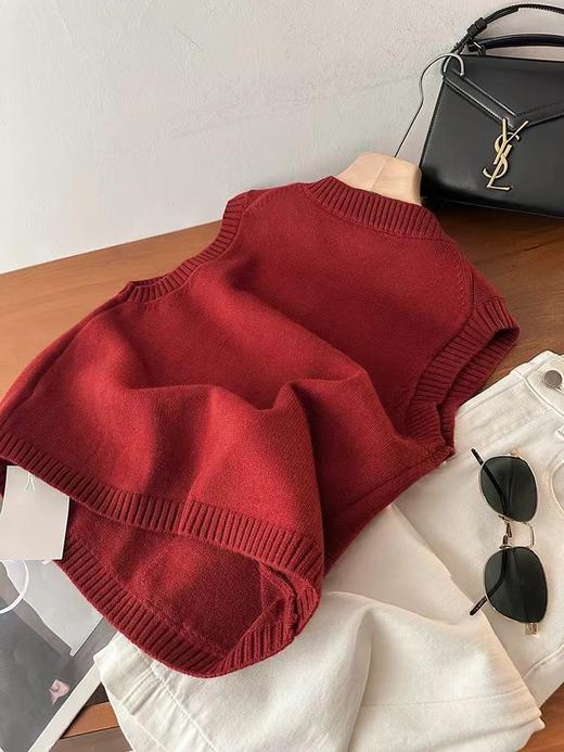 F010751马甲2025冬季新款时尚V领大口袋红色无袖羊毛马甲背心坎肩女 商品图1