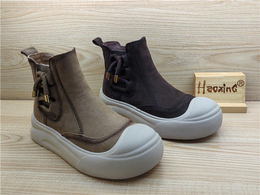 2024豪行冬款专柜正品真皮休闲舒适厚底薄绒侧拉链女棉鞋24445821 商品图4