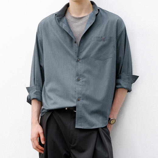 714street精纺竹纤维长袖衬衫男款2026春季潮牌宽松垂感休闲衬衣 商品图2