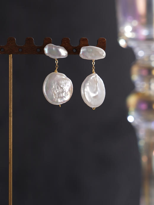 子佩集【浮云入梦】银S925珍珠惜王妃耳钉【SGE0360002】17mm大珠巴洛克扁珠2601 商品图2