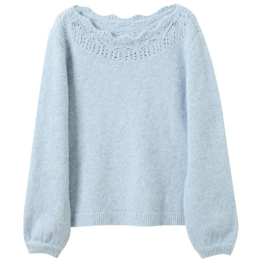 三彩2026春季新款一字领针织衫镂空毛衫宽松落肩袖套头上衣M 商品图4