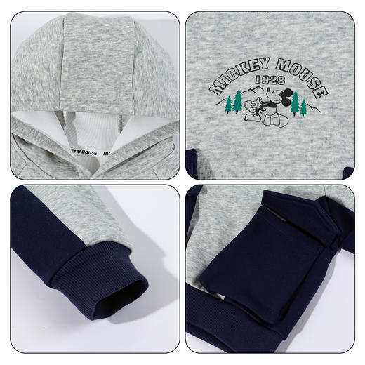 迪士尼（Disney）童装男童连帽套头卫衣休闲运动拼色立体口袋童趣2026春季新款上衣ZD1FS041 商品图8
