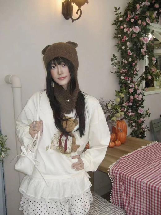 F010743新款「伤心小熊」可脱卸蝴蝶结拼接下摆长袖T恤 商品图7