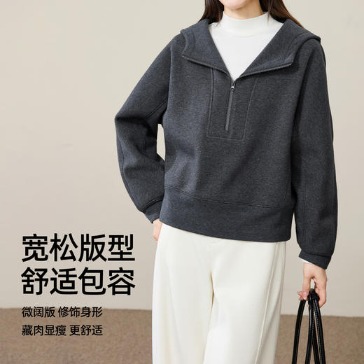 【薄绒加厚-连帽卫衣】逸阳冬新款宽松保暖短款小个子套头上衣5374 商品图3