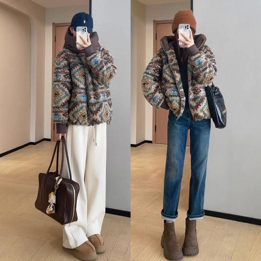 小众设计感！2026费尔岛90白鹅绒颗粒绒加厚外套连帽羽绒服女冬款！ 商品图2