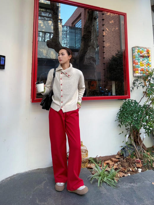 【新年系列】噢蜜ooomeooo新年红松紧腰宽腿裤时髦精仪式感 商品图5