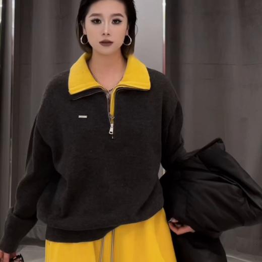 NC撞色双层拉链立领毛织衫51107（灰）冬季 954120040321 商品图0